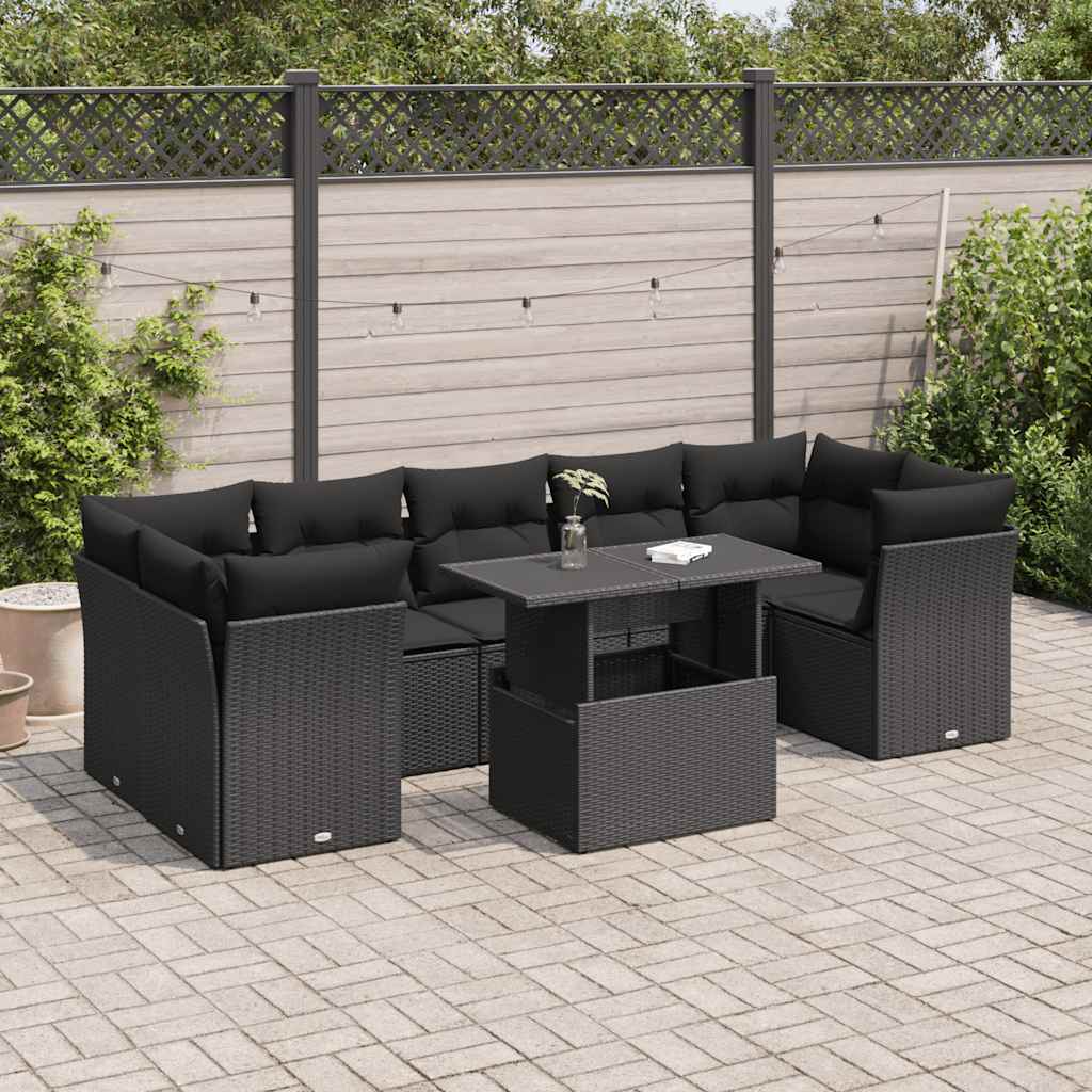 Loungegrupp För Trädgården Med Dynor 8 Delar Svart Konstrotting