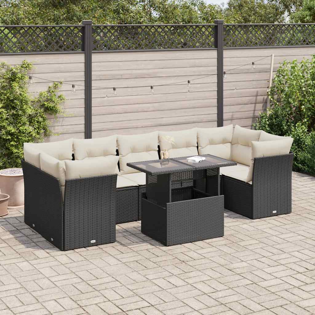 Loungegrupp För Trädgården Med Dynor 8 Delar Svart Konstrotting