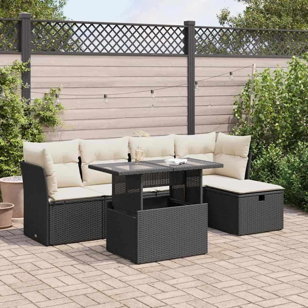 Loungegrupp Med Dynor 6 Delar Svart Konstrotting