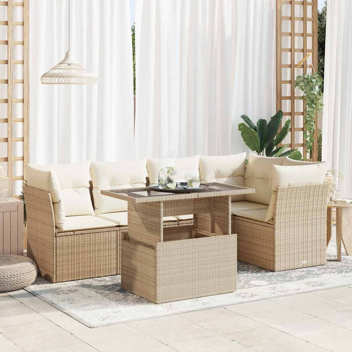 Soffgrupp För Trädgården Med Dynor 6 Delar Beige Konstrotting
