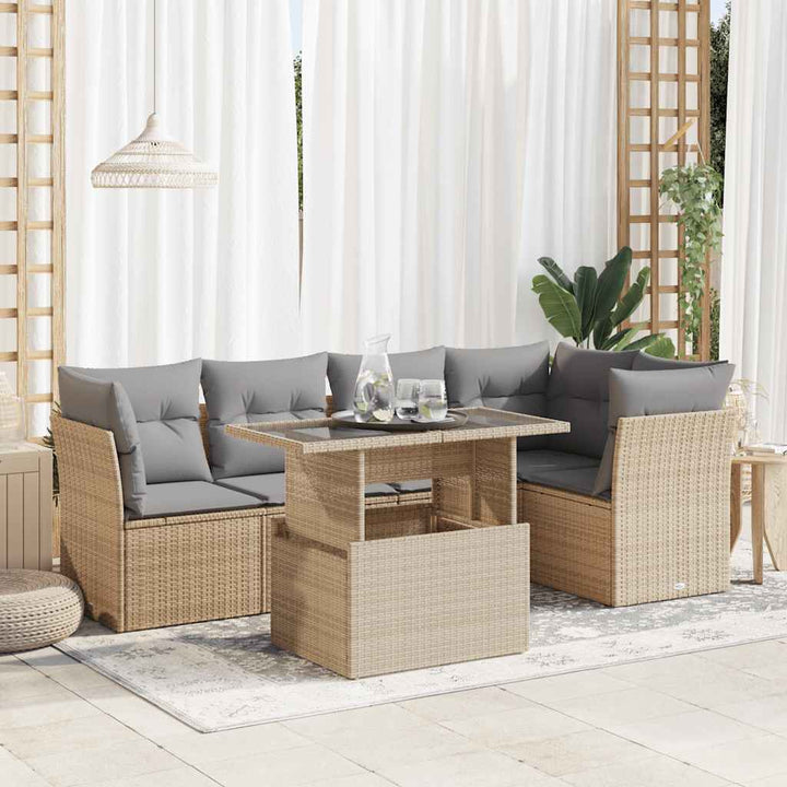 Soffgrupp För Trädgården Med Dynor 6 Delar Beige Konstrotting