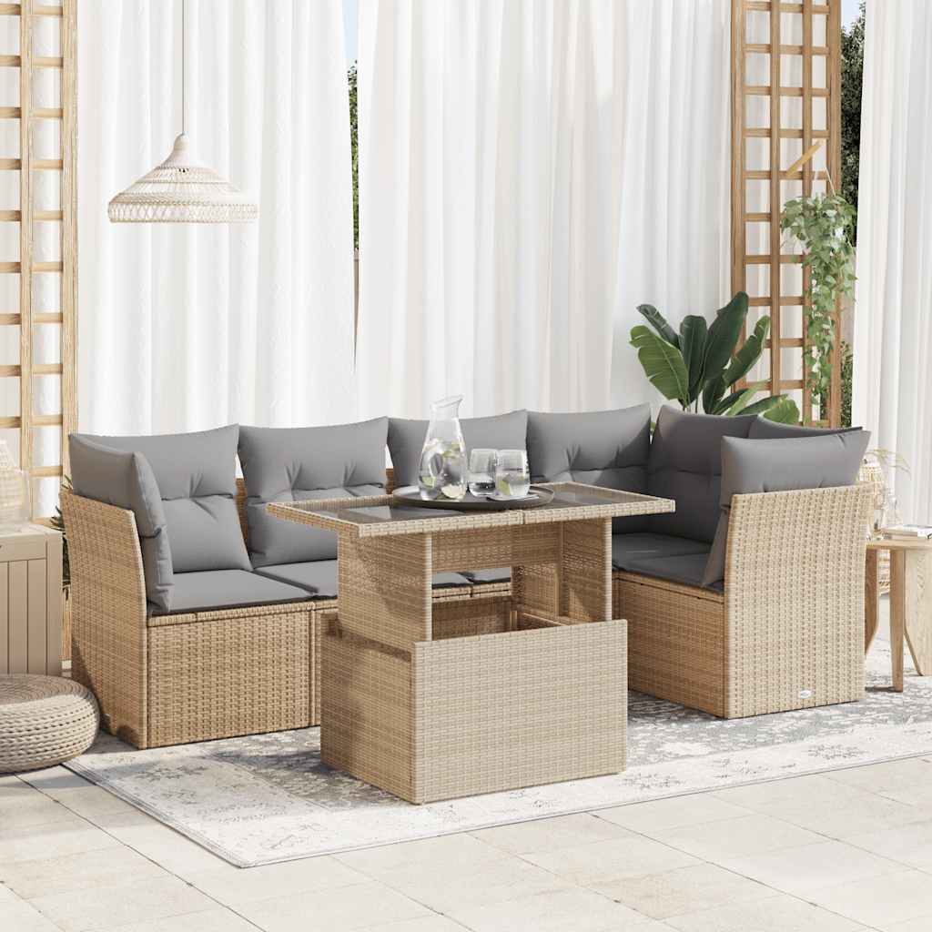 Soffgrupp För Trädgården Med Dynor 6 Delar Beige Konstrotting