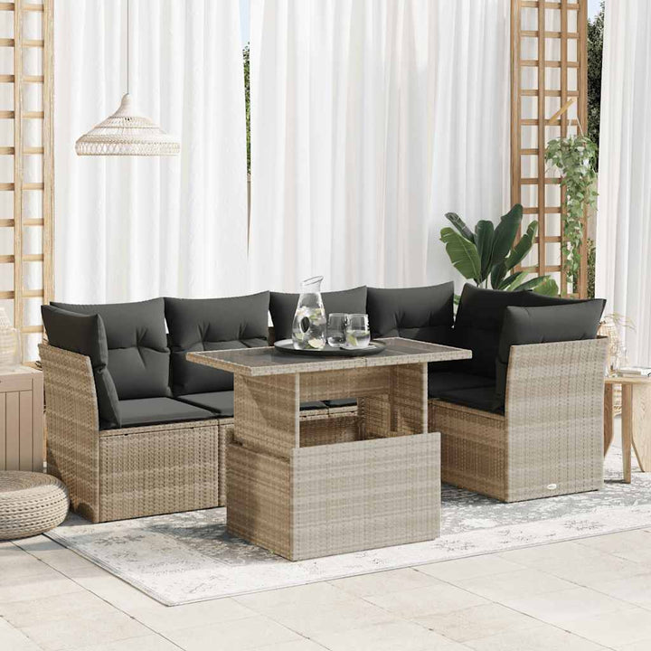 Soffgrupp För Trädgården Med Dynor 6 Delar Beige Konstrotting