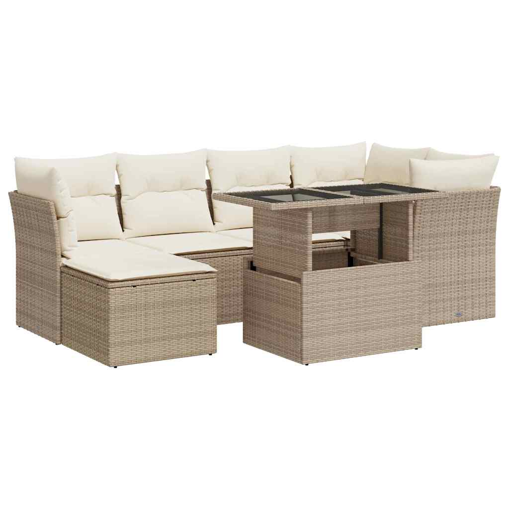 Matgrupp För Trädgården Med Dynor 7 Delar Beige Konstrotting