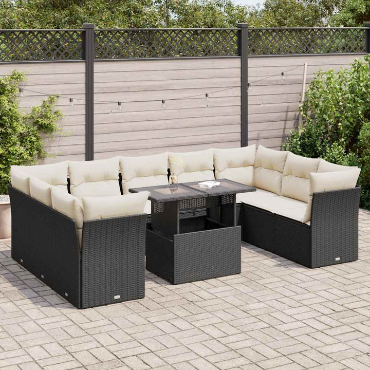 Loungegrupp 10 Delar Med Svarta Dynor Konstrotting