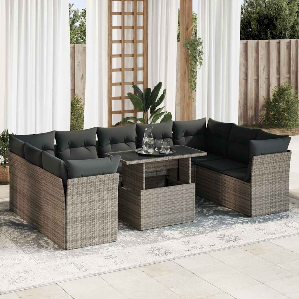Loungegrupp 10 Delar Med Svarta Dynor Konstrotting
