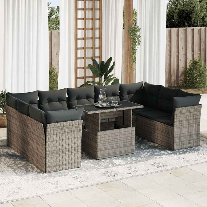 Loungegrupp 10 Delar Med Svarta Dynor Konstrotting