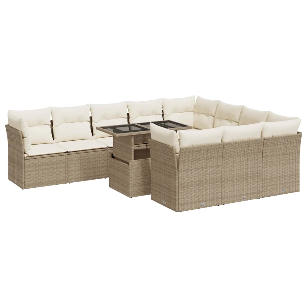 Loungegrupp För Trädgården M. Dynor 11 Delar Beige Konstrotting