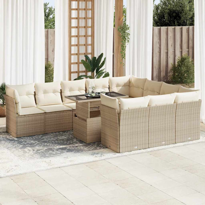 Loungegrupp För Trädgården M. Dynor 11 Delar Beige Konstrotting