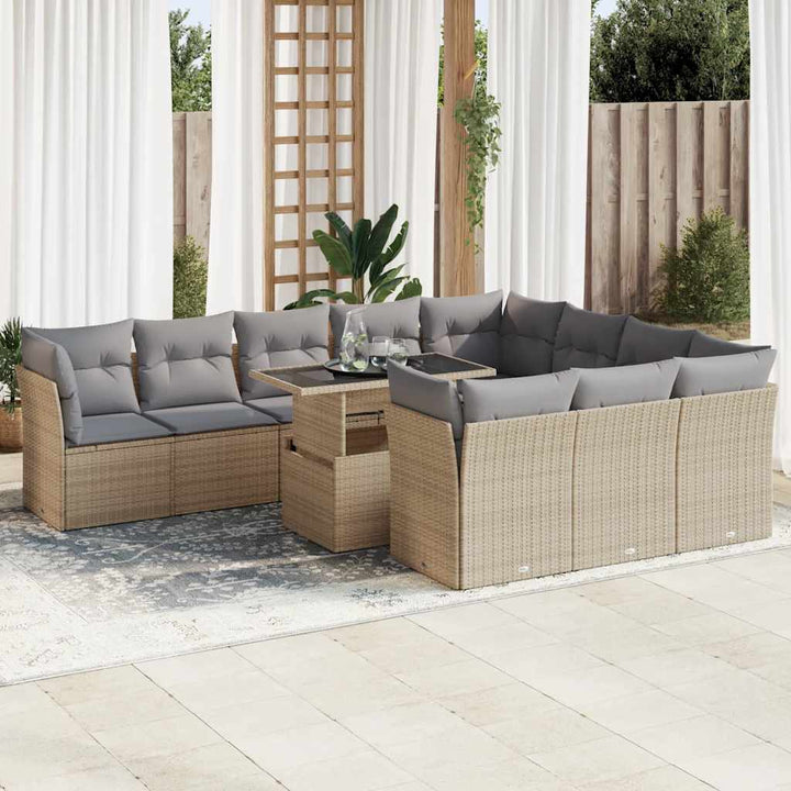Loungegrupp För Trädgården M. Dynor 11 Delar Beige Konstrotting