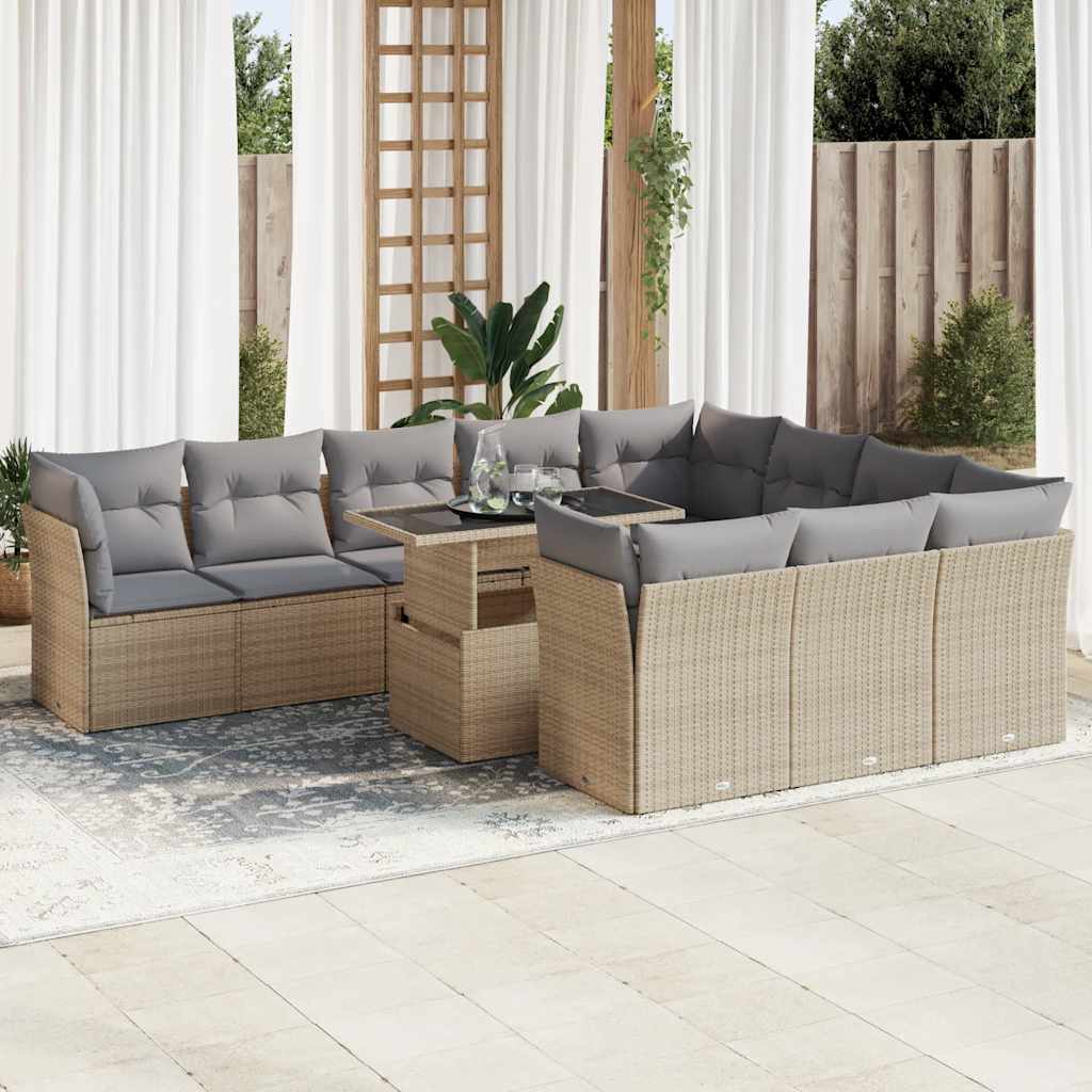 Loungegrupp För Trädgården M. Dynor 11 Delar Beige Konstrotting