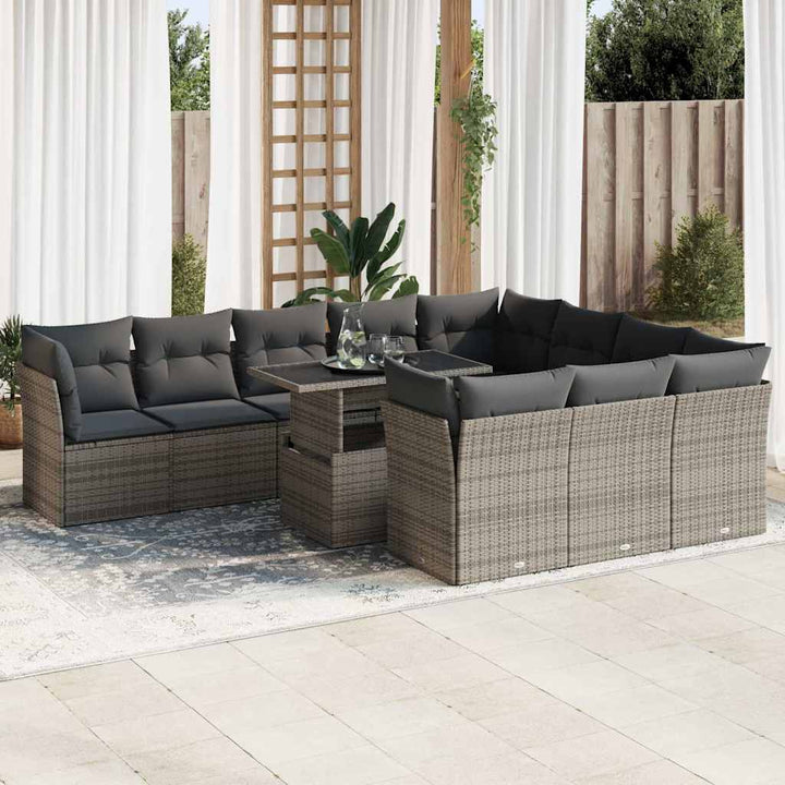 Loungegrupp För Trädgården M. Dynor 11 Delar Beige Konstrotting