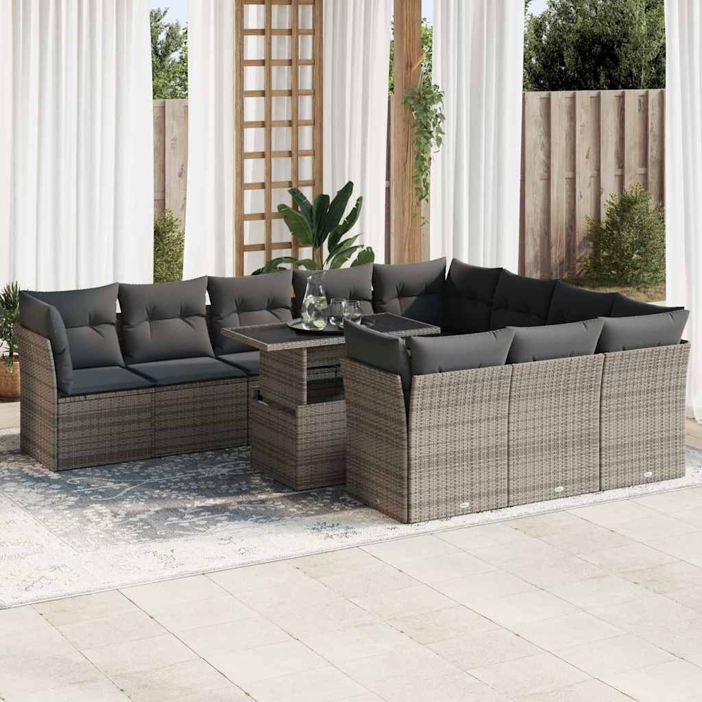Loungegrupp För Trädgården M. Dynor 11 Delar Beige Konstrotting