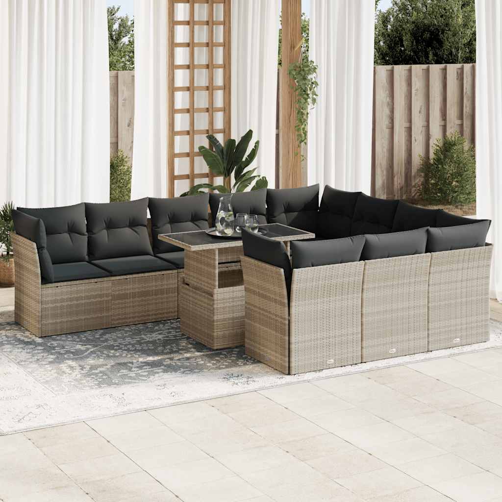 Loungegrupp För Trädgården M. Dynor 11 Delar Beige Konstrotting