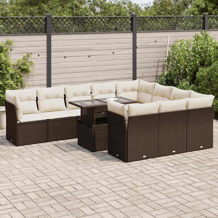 Loungegrupp För Trädgården M. Dynor 11 Delar Beige Konstrotting