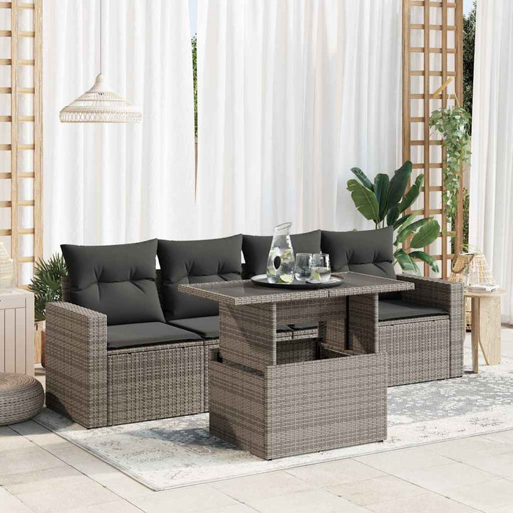 Loungegrupp För Trädgården Med Dynor 5 Delar Svart Konstrotting