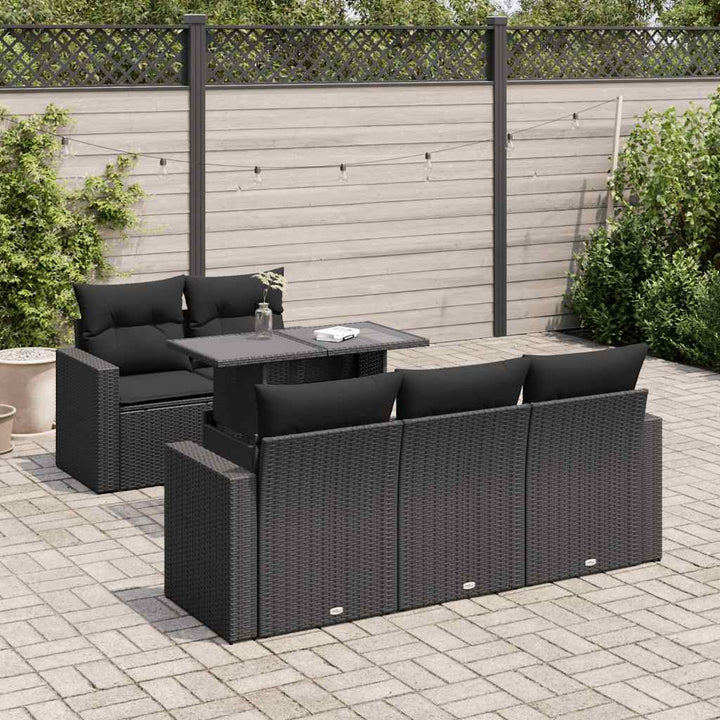 Loungegrupp Med Dynor 6 Delar Svart Konstrotting