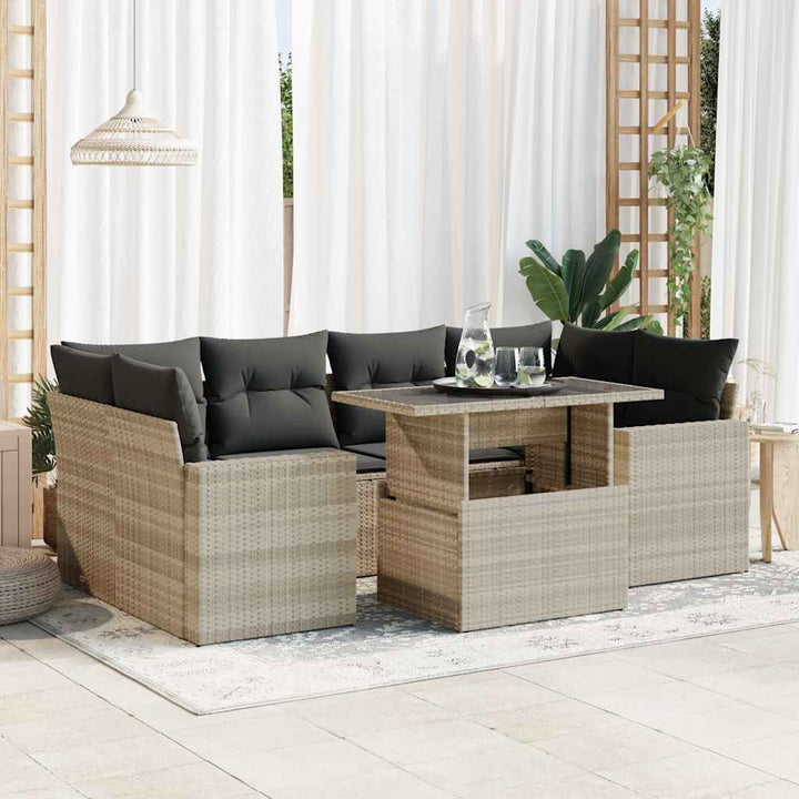 Matgrupp För Trädgården Med Dynor 7 Delar Beige Konstrotting