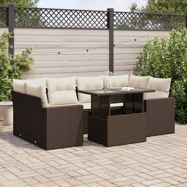 Matgrupp För Trädgården Med Dynor 7 Delar Beige Konstrotting