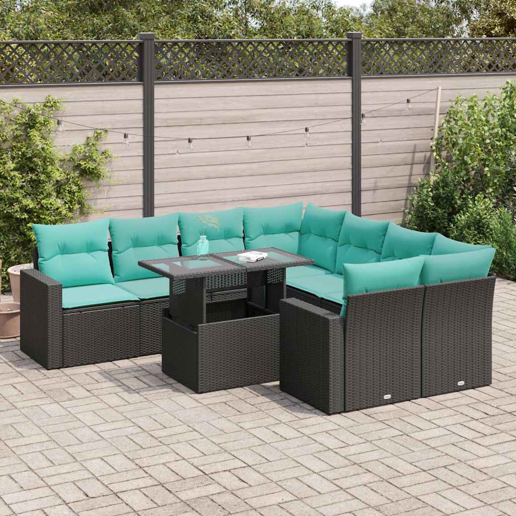 9 Delar Trädgårdssoffgrupp Med Dynor Polyrotting