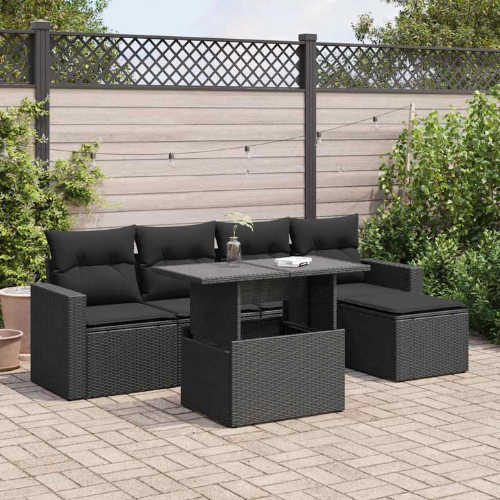 Loungegrupp Med Dynor 6 Delar Svart Konstrotting