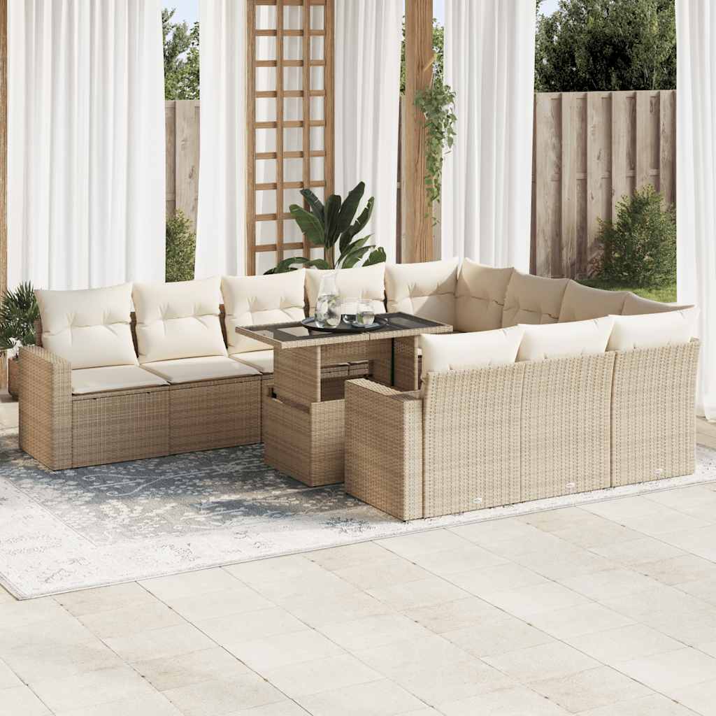 Loungegrupp För Trädgården M. Dynor 11 Delar Beige Konstrotting