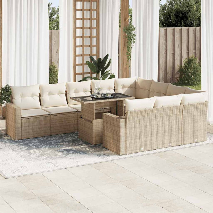 Loungegrupp För Trädgården M. Dynor 11 Delar Beige Konstrotting
