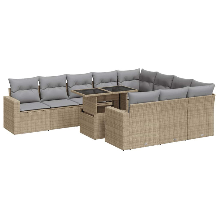Loungegrupp För Trädgården M. Dynor 11 Delar Beige Konstrotting