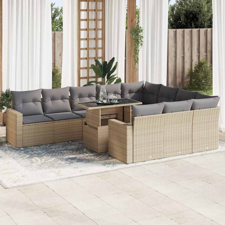 Loungegrupp För Trädgården M. Dynor 11 Delar Beige Konstrotting
