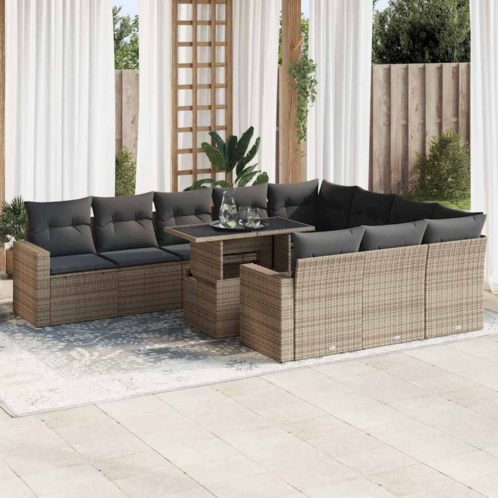 Loungegrupp För Trädgården M. Dynor 11 Delar Beige Konstrotting