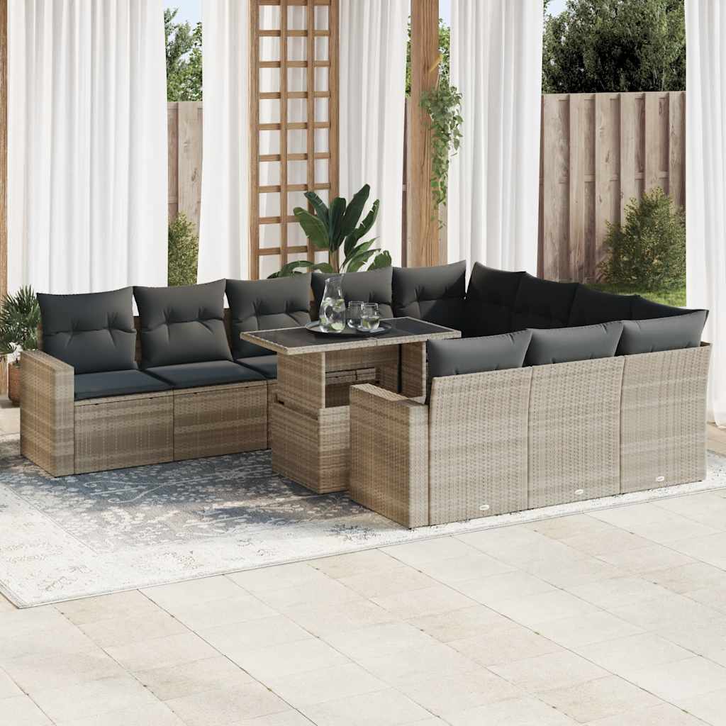 Loungegrupp För Trädgården M. Dynor 11 Delar Beige Konstrotting