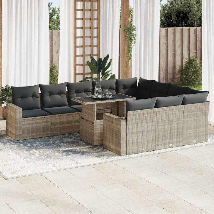 Loungegrupp För Trädgården M. Dynor 11 Delar Beige Konstrotting