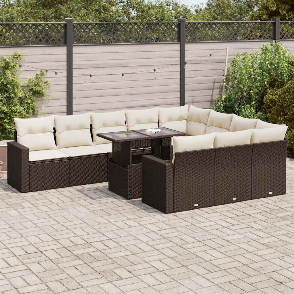 Loungegrupp För Trädgården M. Dynor 11 Delar Beige Konstrotting