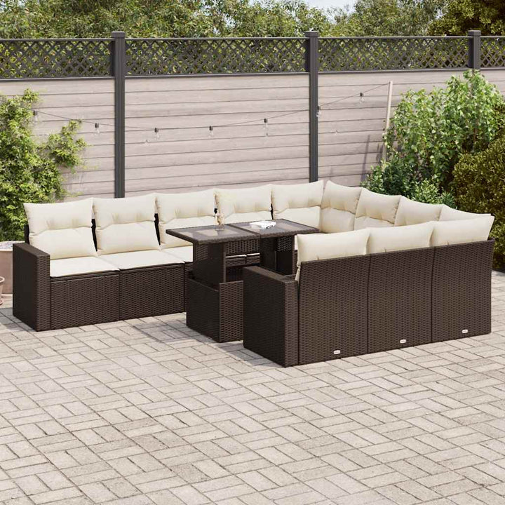 Loungegrupp För Trädgården M. Dynor 11 Delar Beige Konstrotting