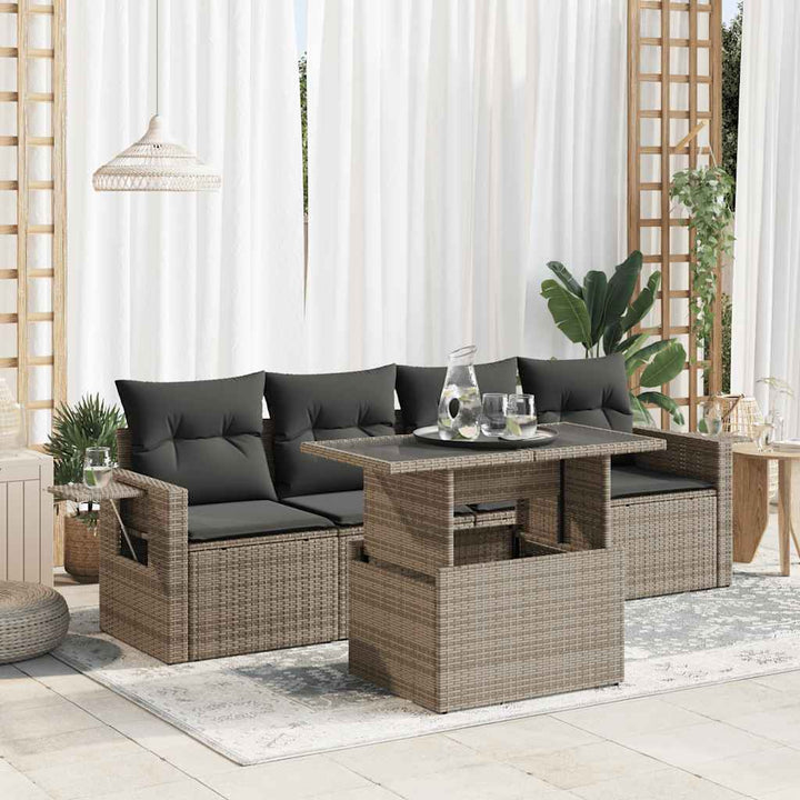 Loungegrupp För Trädgården Med Dynor 5 Delar Konstrotting