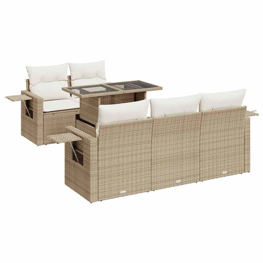 Soffgrupp För Trädgården Med Dynor 6 Delar Beige Konstrotting