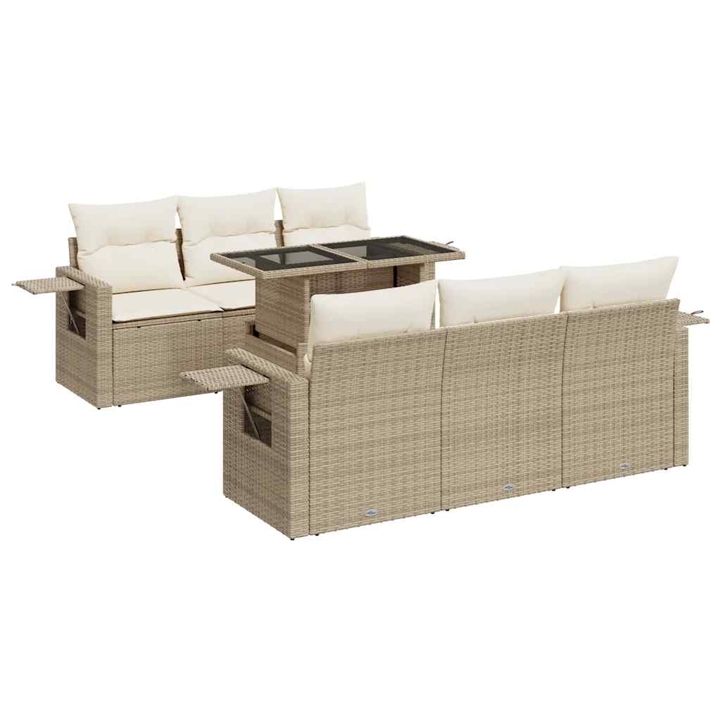 Matgrupp För Trädgården Med Dynor 7 Delar Beige Konstrotting