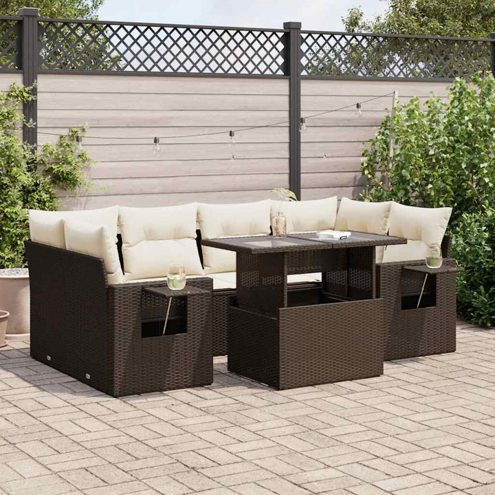 Matgrupp För Trädgården Med Dynor 7 Delar Beige Konstrotting