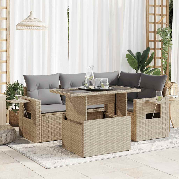 Loungegrupp För Trädgården Med Dynor 5 Delar Brun Konstrotting