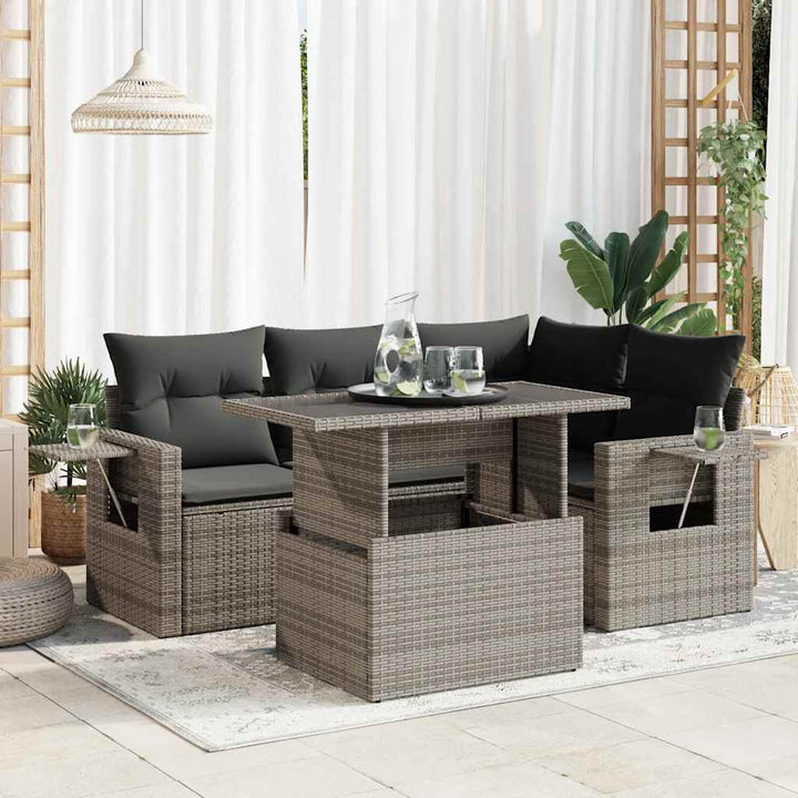 Loungegrupp För Trädgården Med Dynor 5 Delar Brun Konstrotting