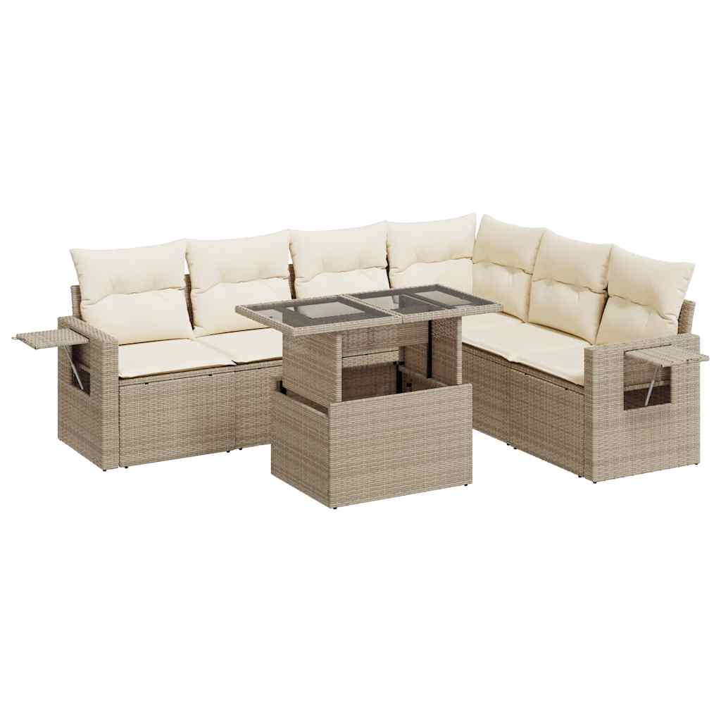 Matgrupp För Trädgården Med Dynor 7 Delar Beige Konstrotting