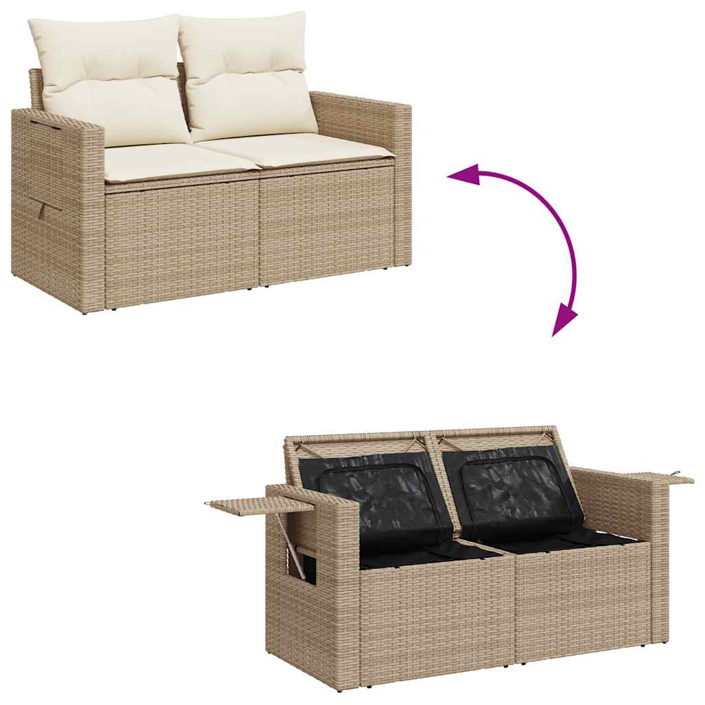 Matgrupp För Trädgården Med Dynor 7 Delar Beige Konstrotting