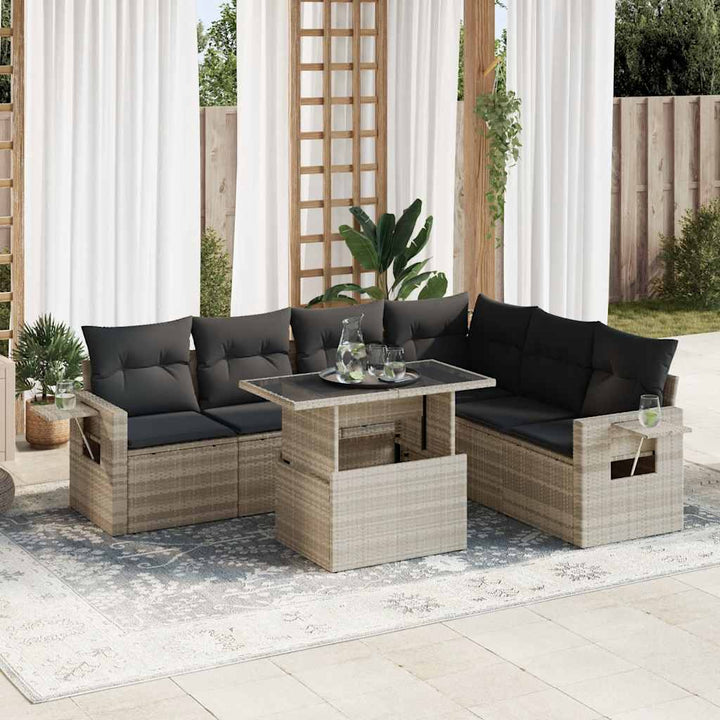 Matgrupp För Trädgården Med Dynor 7 Delar Beige Konstrotting