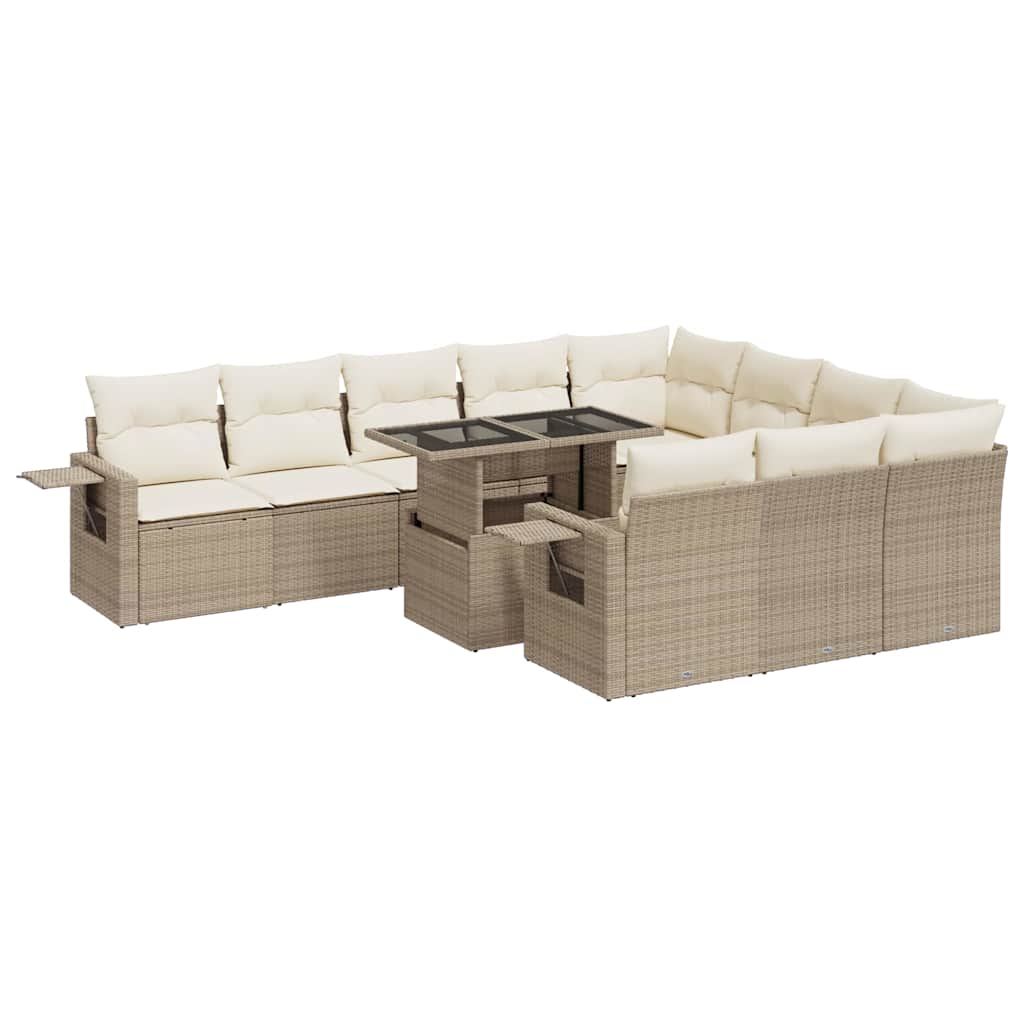 Loungegrupp För Trädgården M. Dynor 11 Delar Beige Konstrotting