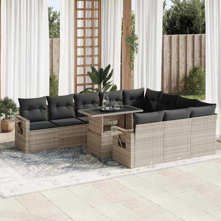 Loungegrupp För Trädgården M. Dynor 11 Delar Beige Konstrotting