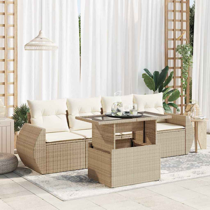 Soffgrupp För Trädgården Med Dynor 5 Delar Beige Konstrotting