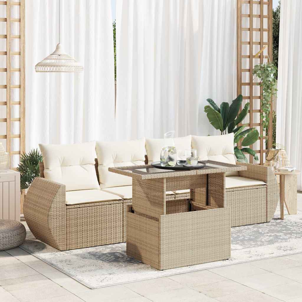 Soffgrupp För Trädgården Med Dynor 5 Delar Beige Konstrotting