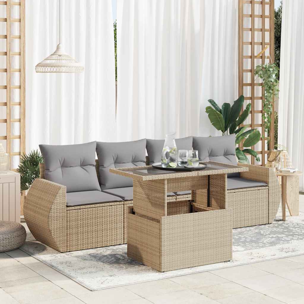 Loungegrupp För Trädgården Med Dynor 5 Delar Brun Konstrotting