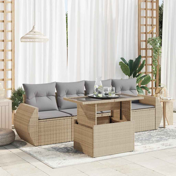 Loungegrupp För Trädgården Med Dynor 5 Delar Brun Konstrotting