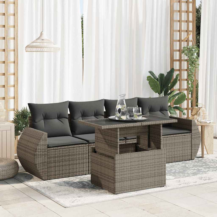 Loungegrupp För Trädgården Med Dynor 5 Delar Brun Konstrotting